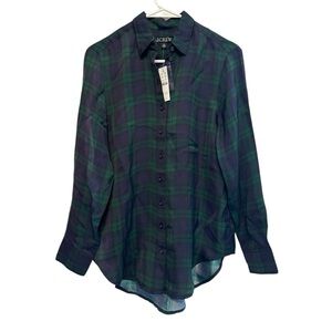 NWT J.Crew Green and Black Plaid Button Down Shirt Size XS